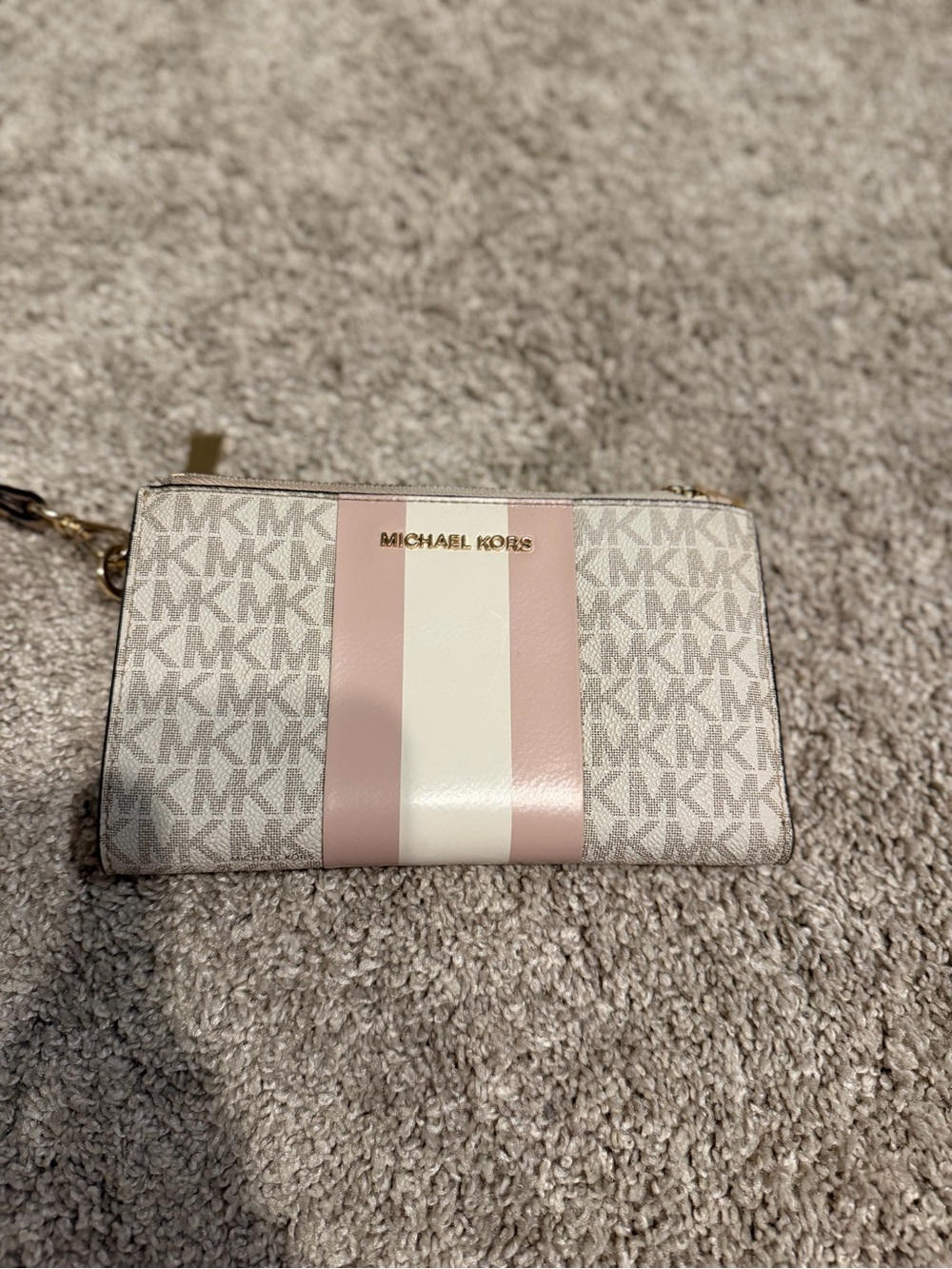 Michael Kors Pink and White Signature Stripe Wristlet